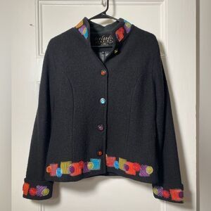 Icelandic Design | Wool Embroidered Button Down Jacket Black Multicolor Small